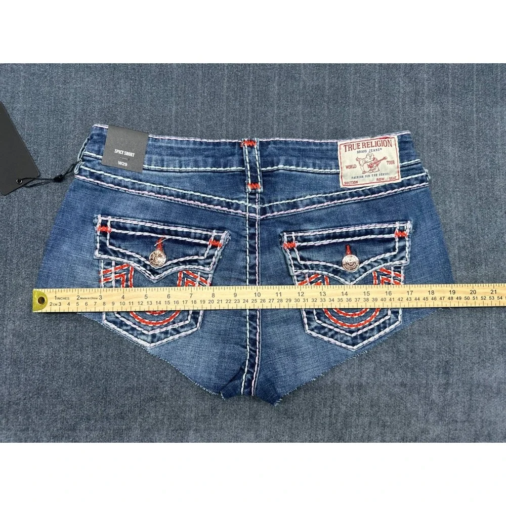 True Religion Spicy Short Flap Super T Denim Shorts Wave Lily Blue‎ W29 NEW
